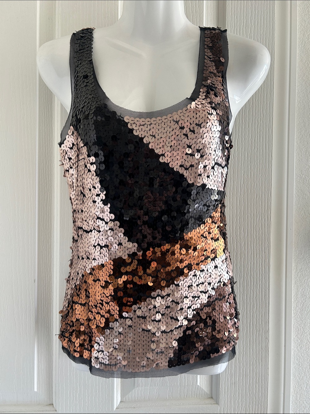 Cache Sequin Tank Top - Black & Rose Gold & Copper